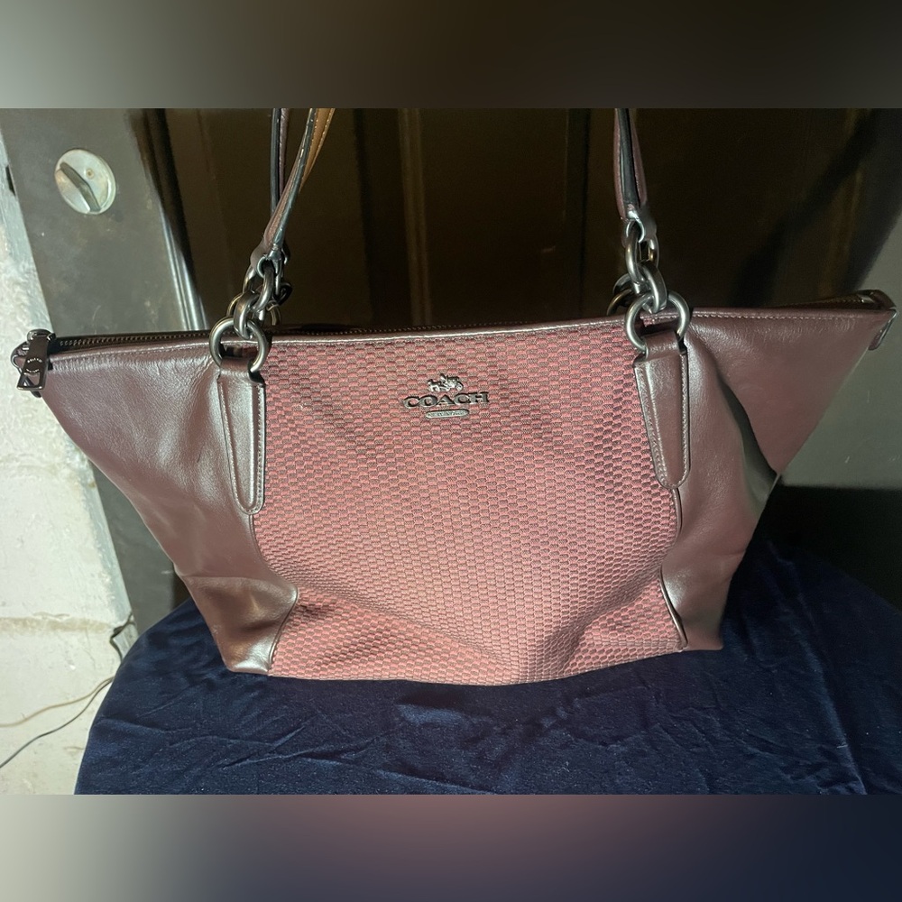 Coach Burgundy and Brown Tote Bag